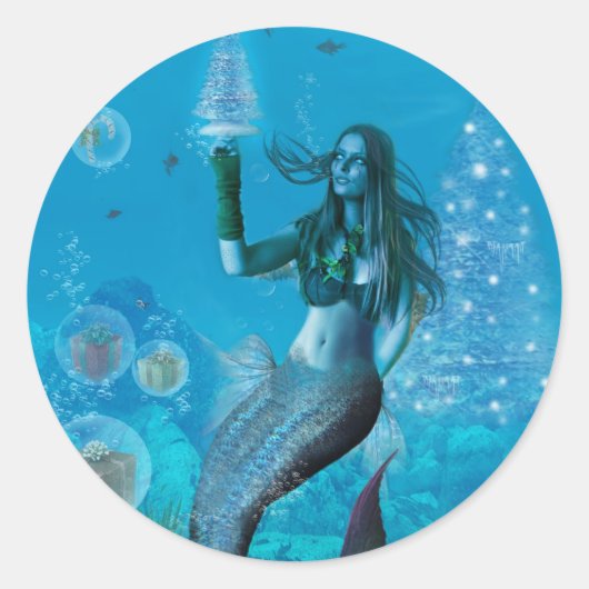 Kerst Onder het Zee (Stickers) Ronde Sticker (Voorkant)