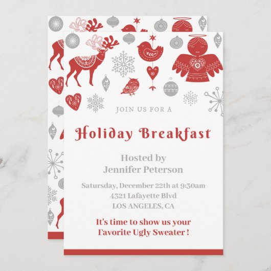 Kerst Ontbijt Uitnodiging Classic Nordic Grey (Voorkant / Achterkant)