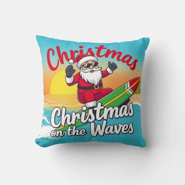 Kerst op de golven Santa Design Kussen (Voorkant)