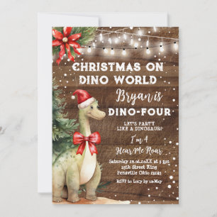 Kerst op Dino World Wood Dinosaurus 4e verjaardag Kaart