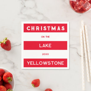 Kerst op het meer Red Nautical Stripe Servet