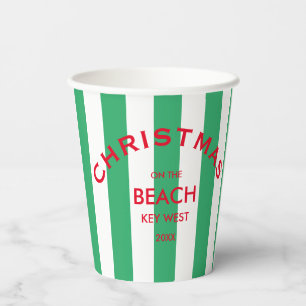 Kerst op het strand aangepaste groene Cabana Strip Papieren Bekers
