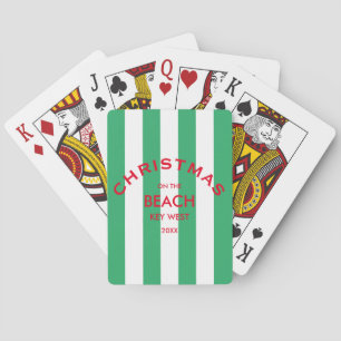 Kerst op het strand Green Cabana Stripe Pokerkaarten