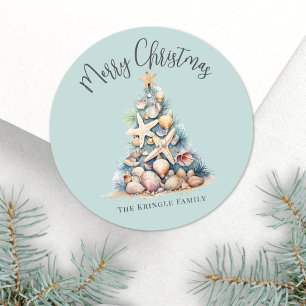 Kerst op het strand ronde sticker