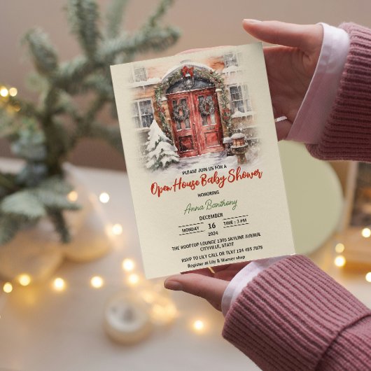 Kerst open huis bewerkbare sjabloon baby shower kaart