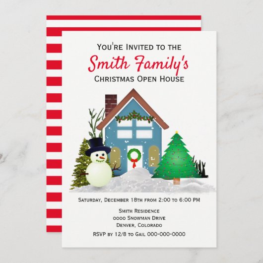 Kerst Open Huis Familie Stijl Vakantie Kaart (Voorkant / Achterkant)