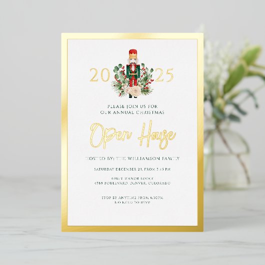 Kerst Open Huis Notenkraker Script Folie Uitnodiging (Staand Voorkant)