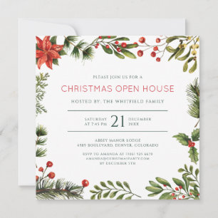 Kerst Open Huis Watercolor Vakantiefeest Kaart