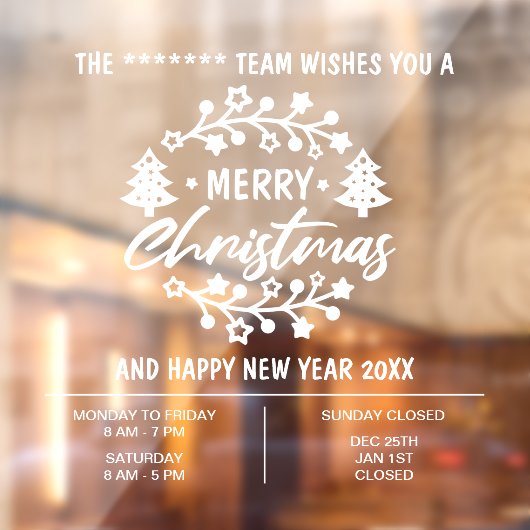 Kerst Openingsuren bedrijf Raamsticker (Vel 2)