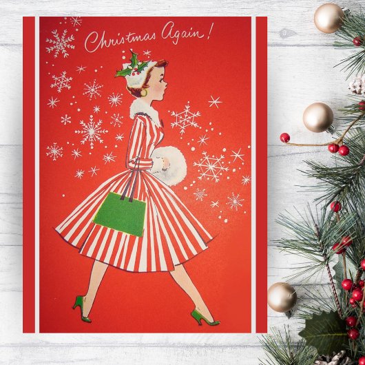 Kerst Opnieuw 1950s Mode Lady Custom Feestdagenkaart
