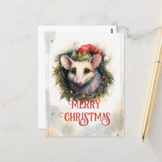 Kerst opossum Waterverf Briefkaart
