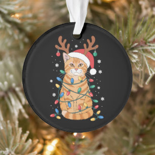 Kerst Oranje Tabby Poes Rendier Geweien Lichtjes Ornament
