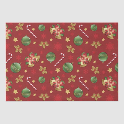 Kerst Ornamant & Candy Cane Patroon Tissuepapier (Voorkant)