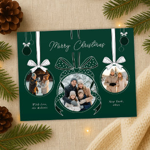 Kerst Ornament Ball Ribbon Drie foto's Briefkaart