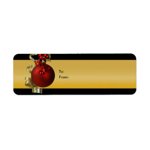 Kerst ornament cadeau labels linten rood goud