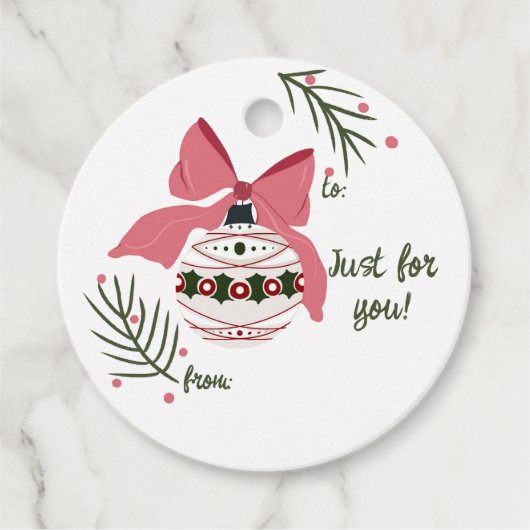Kerst Ornament en boog Gift Label (Voorkant)