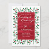 Kerst Ornament Exchange Party Rode Waterverf Kaart (Voorkant)