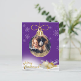 Kerst Ornament Foto Sneeuwvlokken Modern Paarse Feestdagenkaart