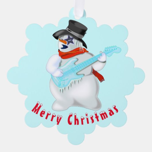 Kerst Ornament Kaart Snowmans met gitaar (Voorkant)