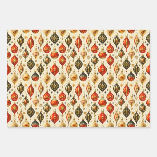 Kerst Ornament Kleurrijk Goud Design Inpakpapier Vel (Voorkant)