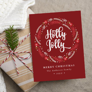 Kerst Ornament Krans Holly Jolly Niet-Foto Feestdagenkaart