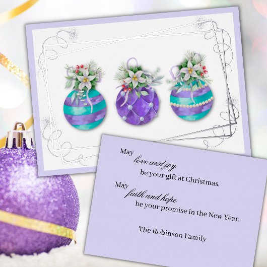 Kerst Ornament Trio | Lavendel Folie Kaart