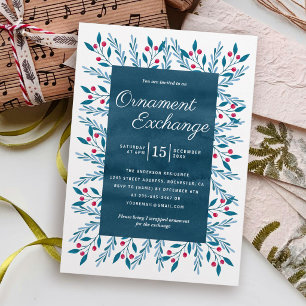 Kerst Ornament Uitwisseling Feestje Blauwe Waterve Kaart