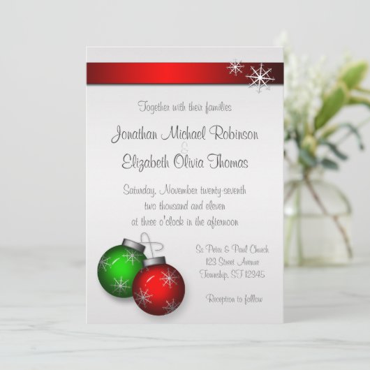 Kerst ornamenten bruiloft uitnodigingen (Staand voorkant)