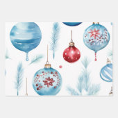 Kerst ornamenten en kaarsen blauw groen en rood inpakpapier vel (Voorkant 2)
