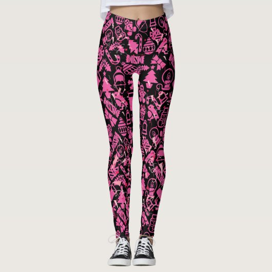 Kerst ornamenten patroon.pink.07 Zwart BG Leggings (Voorkant)