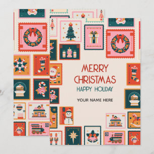 Kerst ornamenten postzegels feestdagenkaart