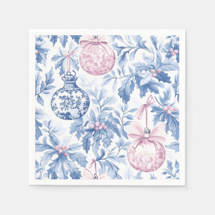 Kerst ornamenten zacht blauw roze toile servet