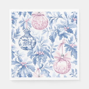 Kerst ornamenten zacht blauw roze toile servet