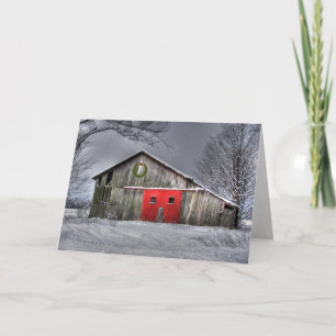 Kerst oude schuur met rode deuren kaart