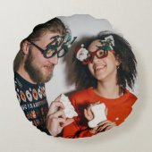 Kerst Paar vakantie monogram pasgetrouwde foto Rond Kussen (Achterkant)