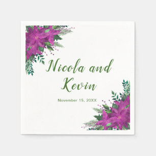 Kerst Paarse Poinsettia Bloemen bruiloft Servet