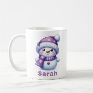 Kerst Paarse Sneeuwman Custom Name Koffiemok