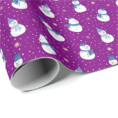 Kerst Paarse Wrapping Papier met Sneeuwmannen (Rol Hoek)