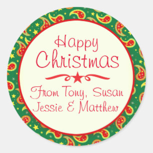 Kerst paisley groen patroon cadeau label sticker