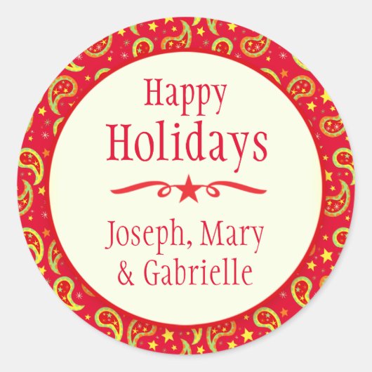 Kerst paisley rode naam vakantie cadeau sticker (Voorkant)