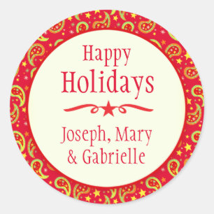 Kerst paisley rode naam vakantie cadeau sticker