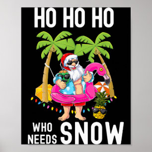 Kerst Palmboom Kerstman Surfen Zomer Strand Vakant Poster