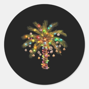 Kerst Palmboom Licht Hawaiaans Tropisch Kerstfeest Ronde Sticker
