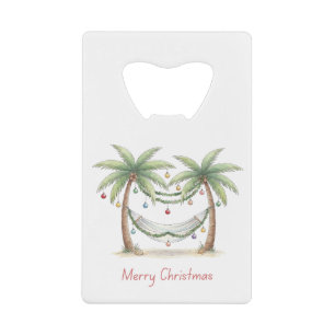 Kerst Palmboom Met Hangmat Aan De Kust Kredietkaart Flessenopener