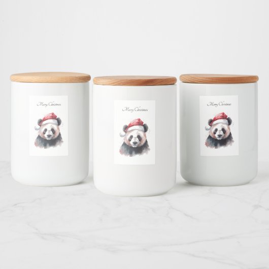 Kerst Panda, aanpasbaar Voedselcontainer Etiket (Flessen)