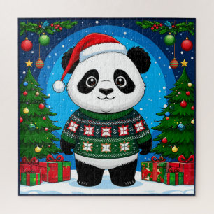 Kerst Panda in Trui voor Gezinsfeestdagen Legpuzzel