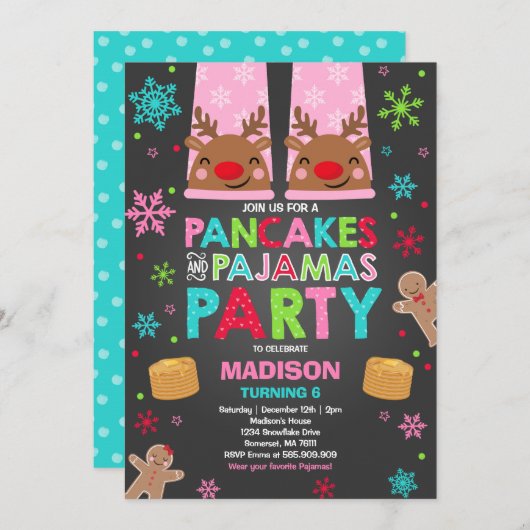Kerst pannenkoeken en pyjama uitnodiging Rudolf (Voorkant / Achterkant)
