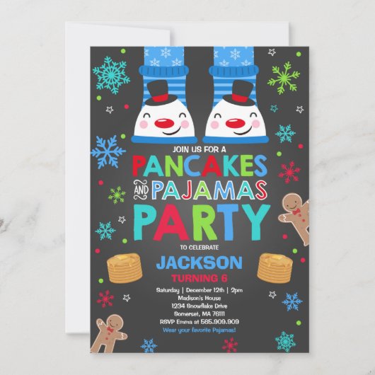 Kerst pannenkoeken en pyjama uitnodiging sneeuwman (Voorkant)