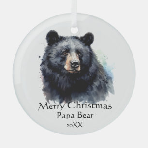 Kerst Papa Beer Dier Wildlife Dated Glas Ornament