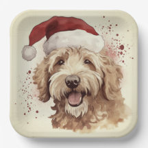 Kerst papier borden met goldendoodle